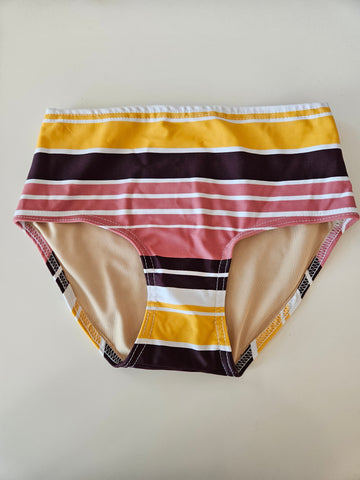 bas bikini basse non échancré rayures jaunes et mauves (XS, XL)